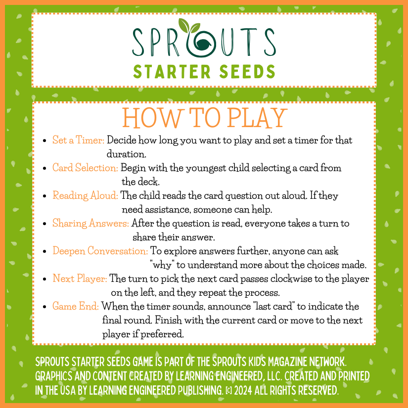 Sprouts Starter Seeds Game Age 4 How to Play